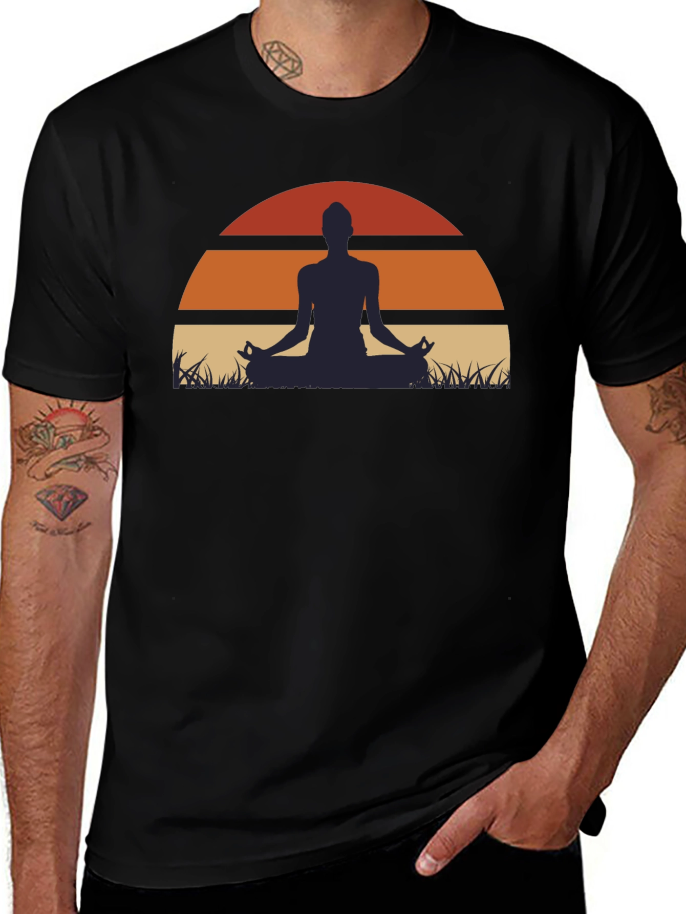 Yoga Sunset Graphic Tee - Mens Black T-Shirt