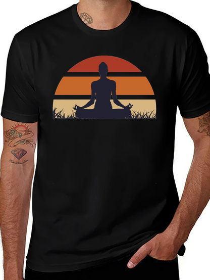 Yoga Sunset Graphic Tee - Mens Black T-Shirt