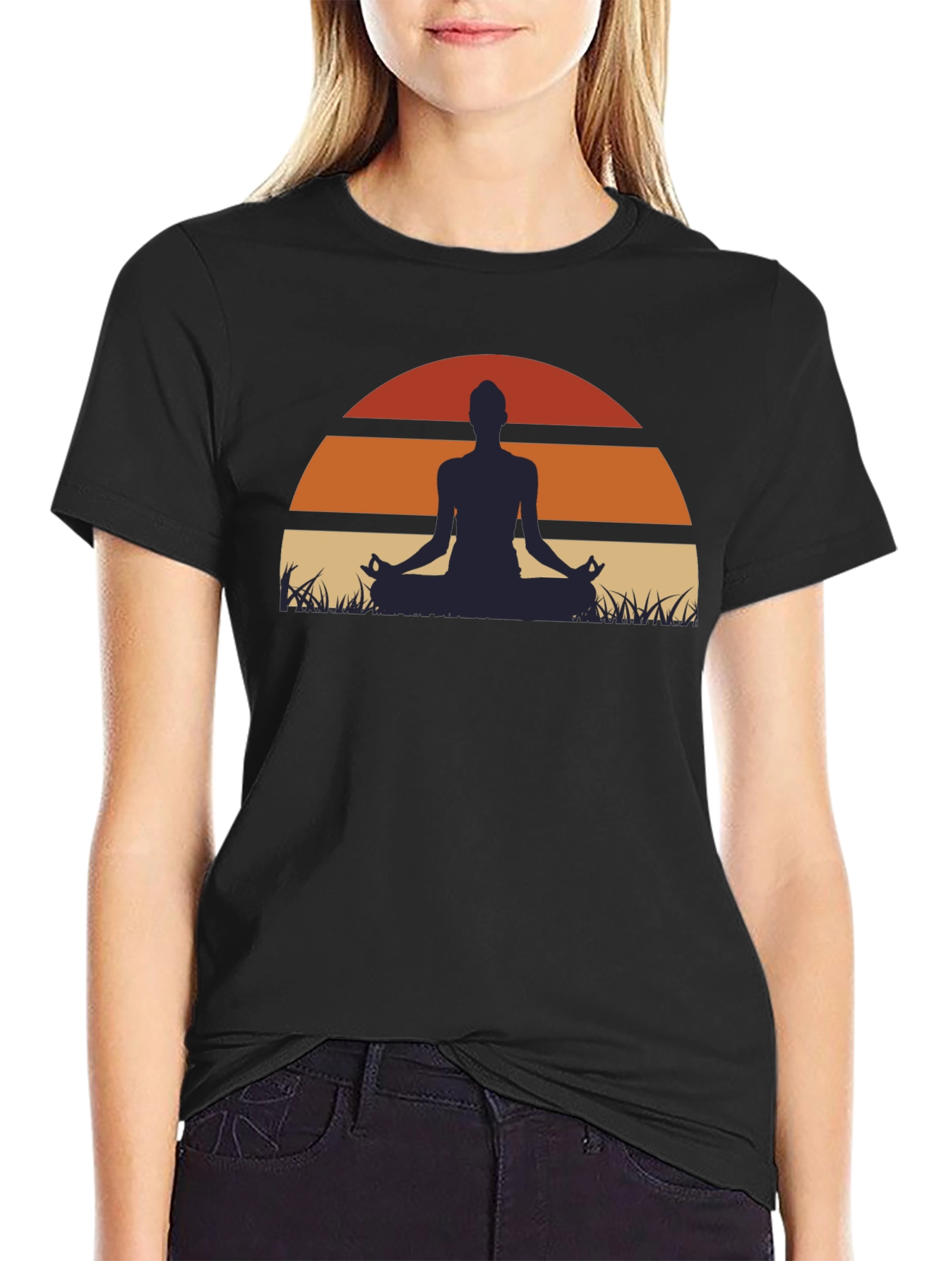 Yoga Sunset Graphic Tee - Mens Black T-Shirt