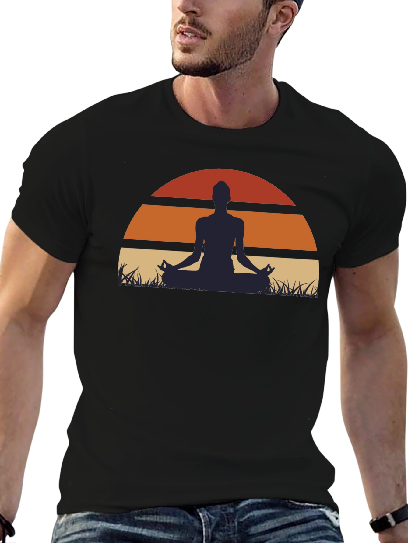 Yoga Sunset Graphic Tee - Mens Black T-Shirt