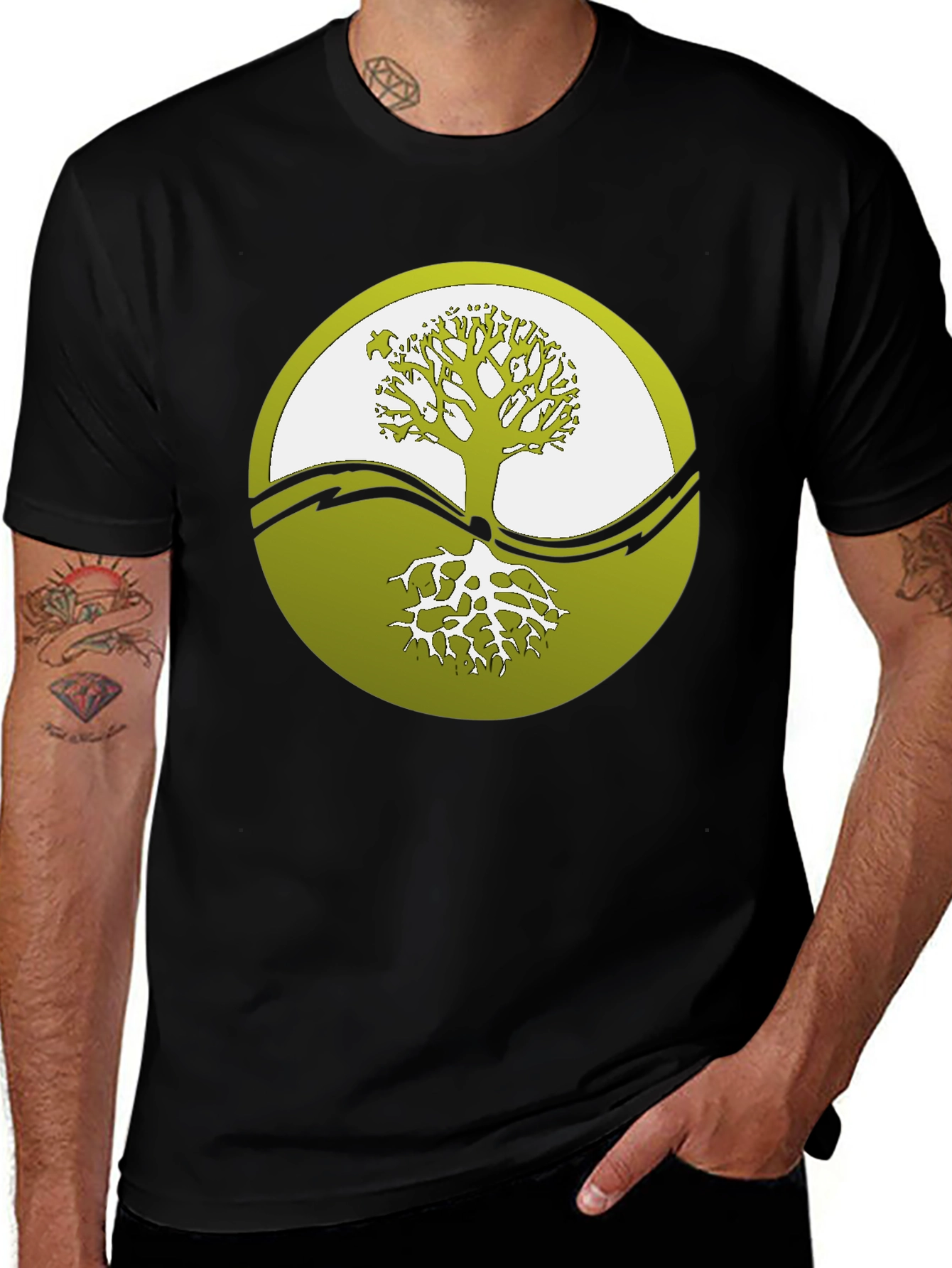 Yin Yang Tree Graphic Tee - Black