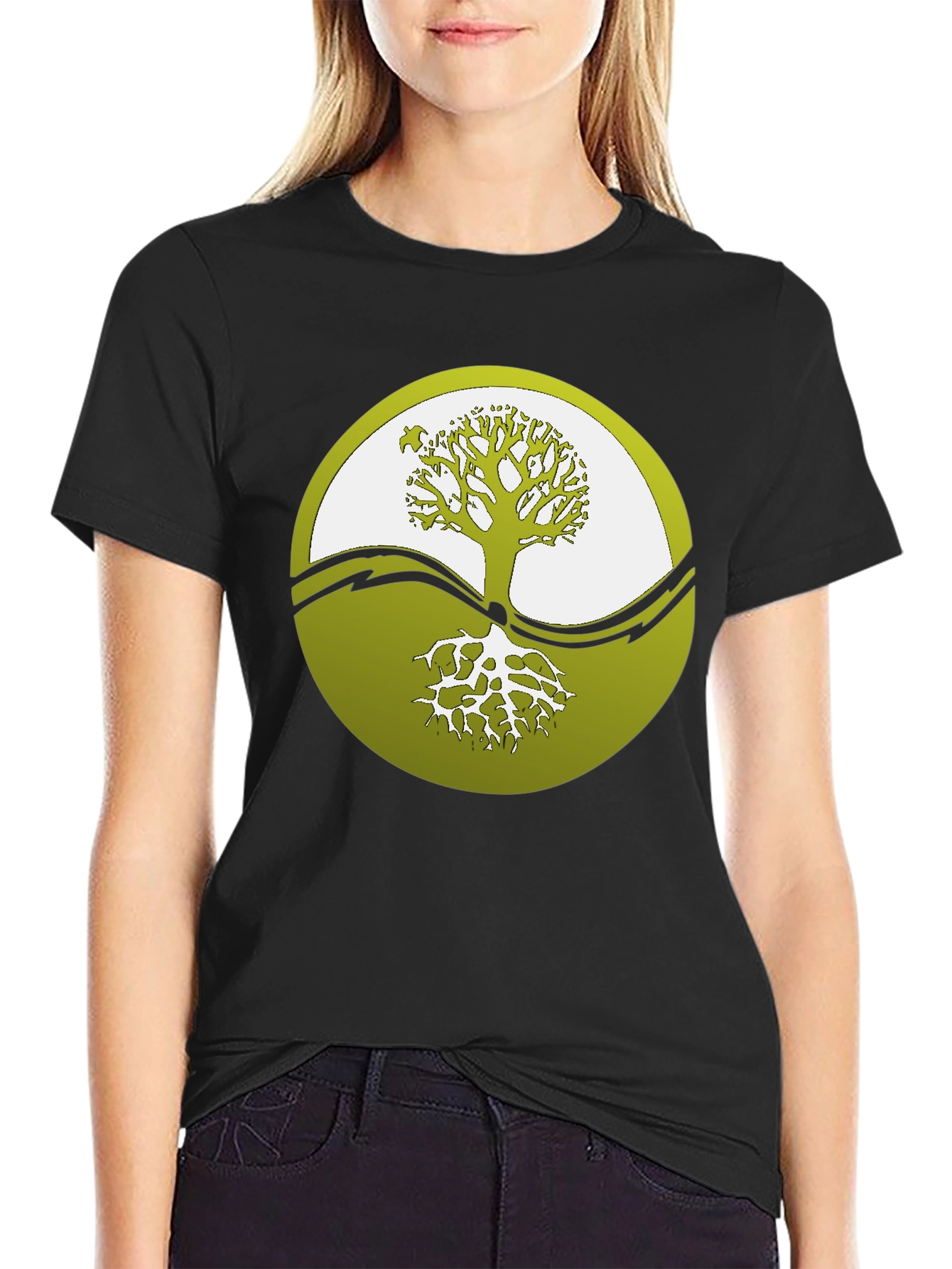Yin Yang Tree Graphic Tee - Black