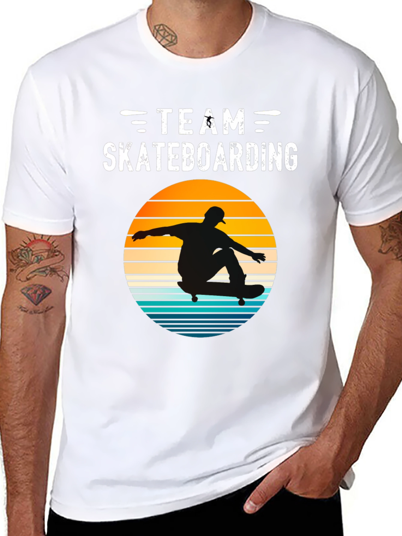 Team Skateboarding T-Shirt Retro Sunset Design