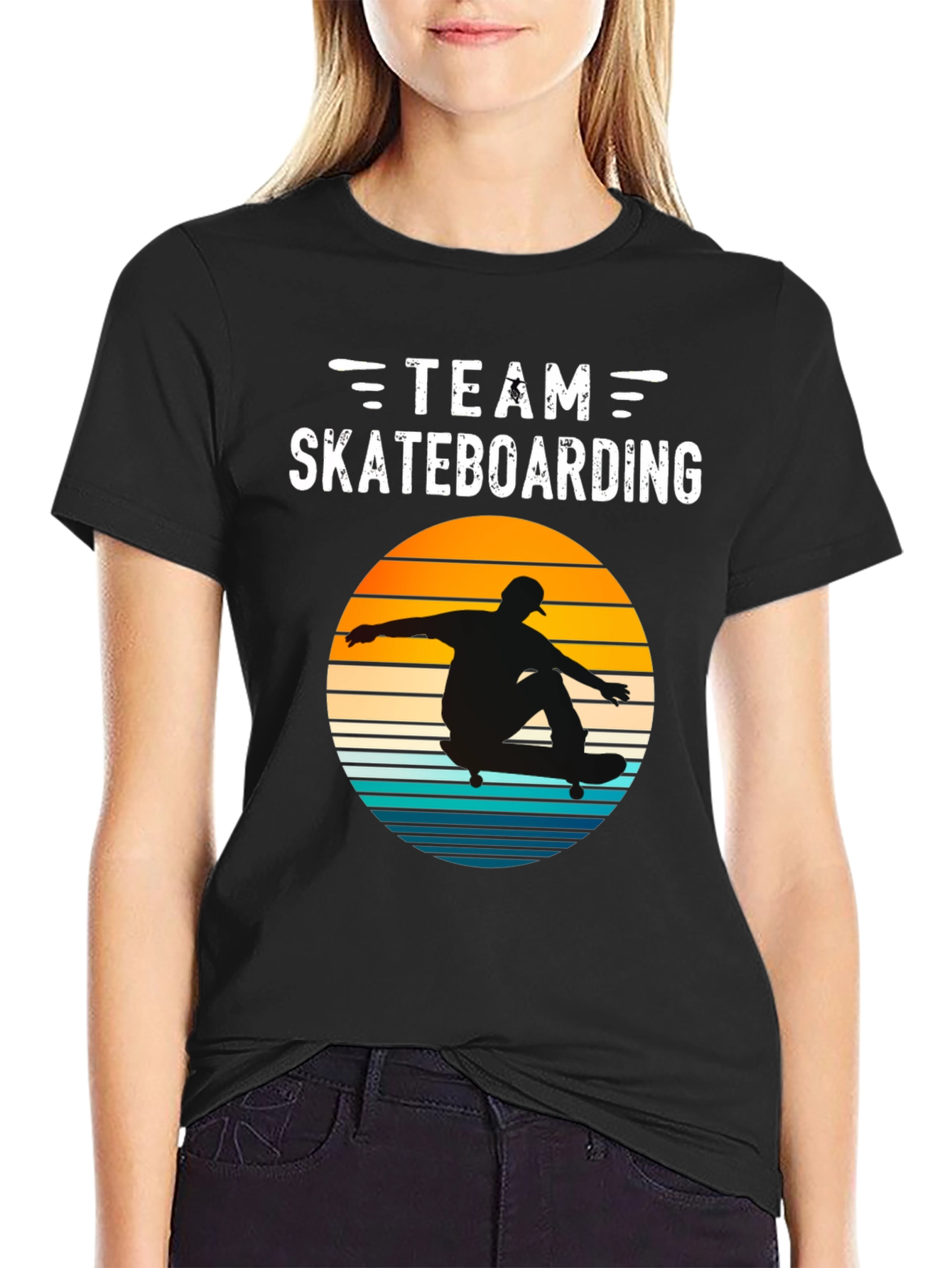 Team Skateboarding T-Shirt Retro Sunset Design