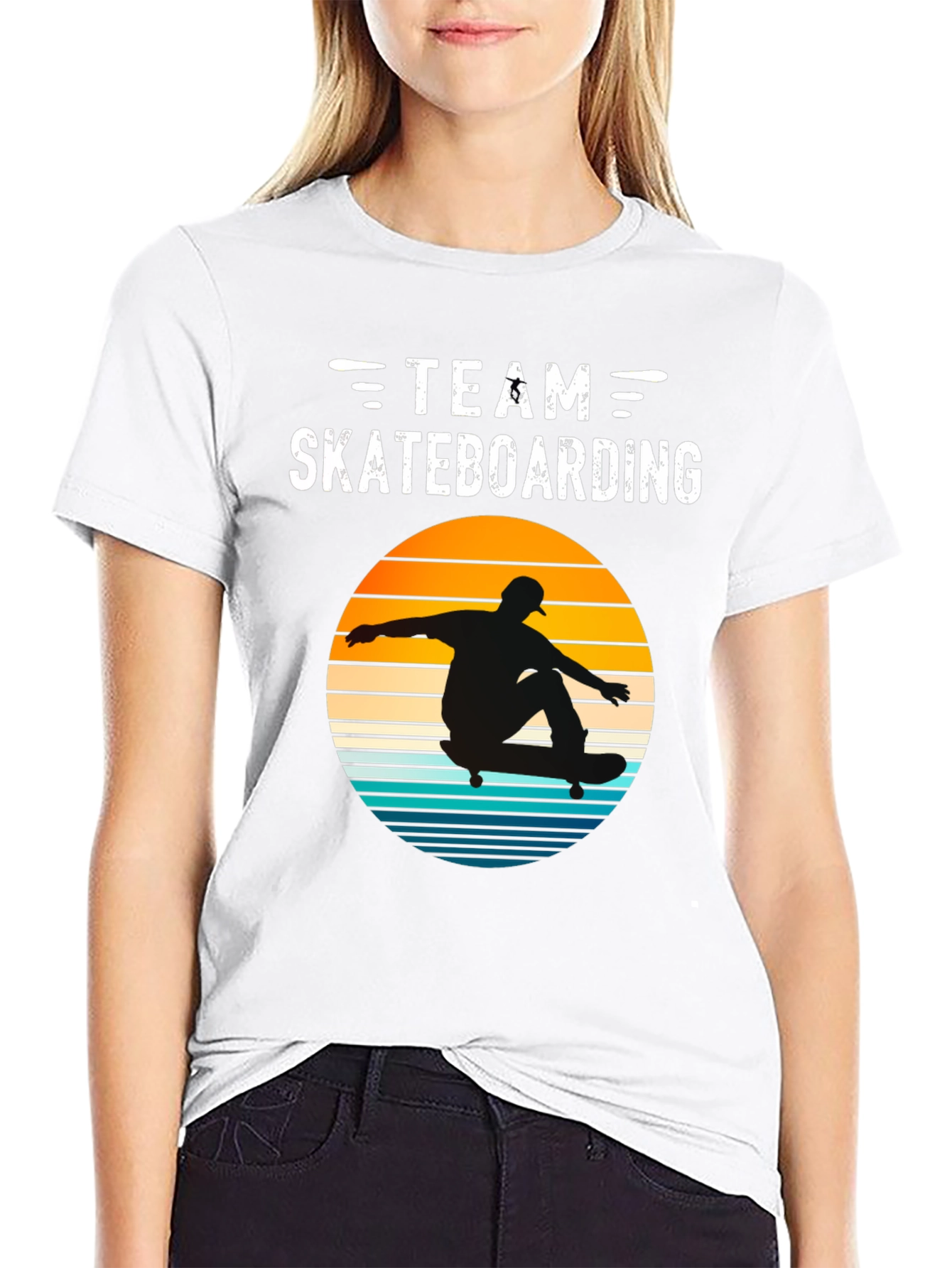 Team Skateboarding T-Shirt Retro Sunset Design