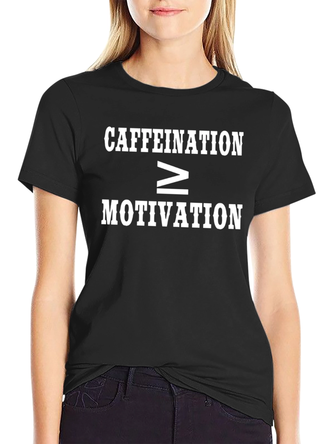 Caffeination Over Motivation Black Graphic Tee