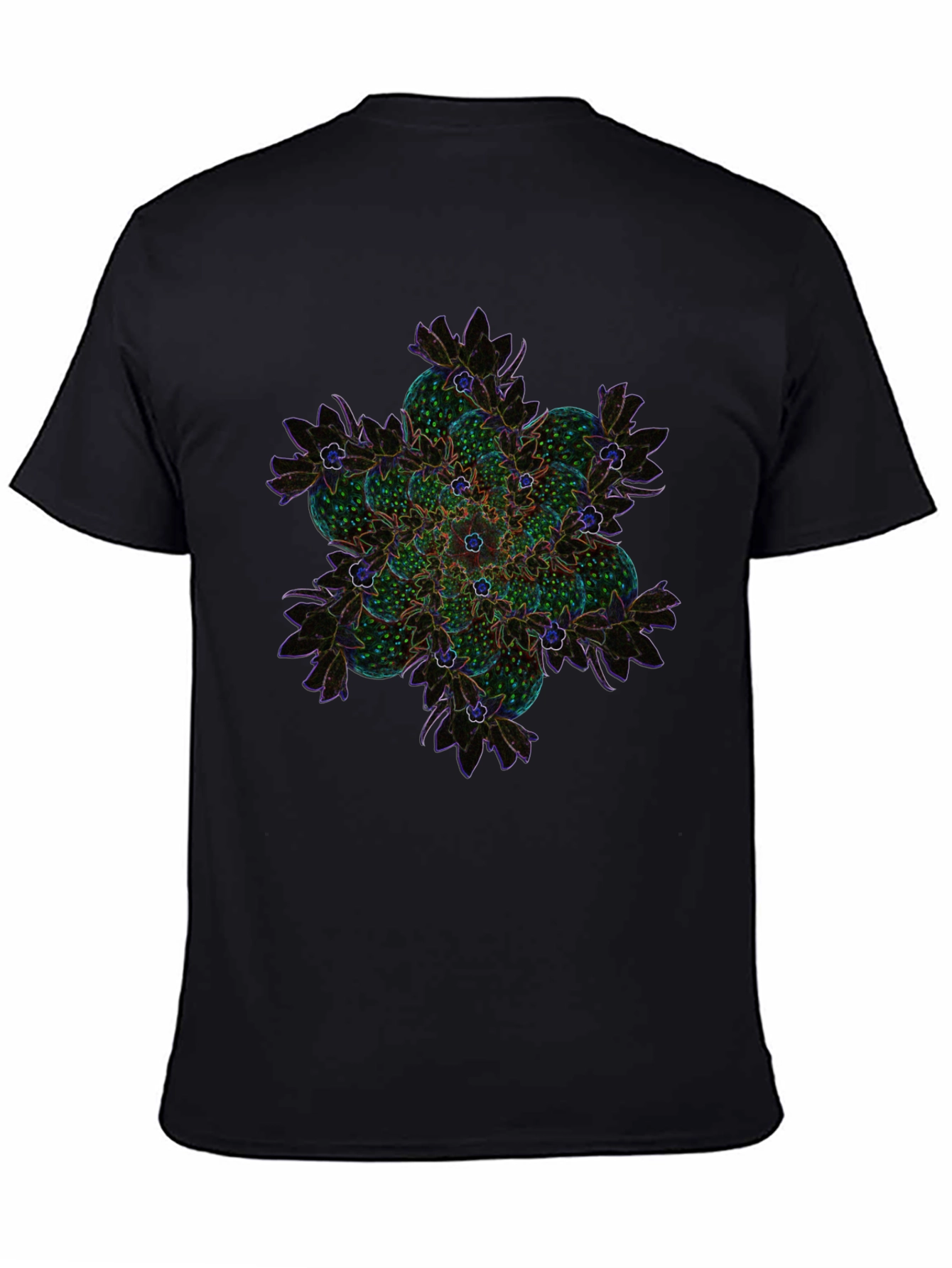 Abstract Floral Mandala Graphic Tee - Black