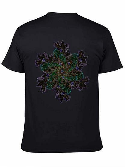 Abstract Floral Mandala Graphic Tee - Black