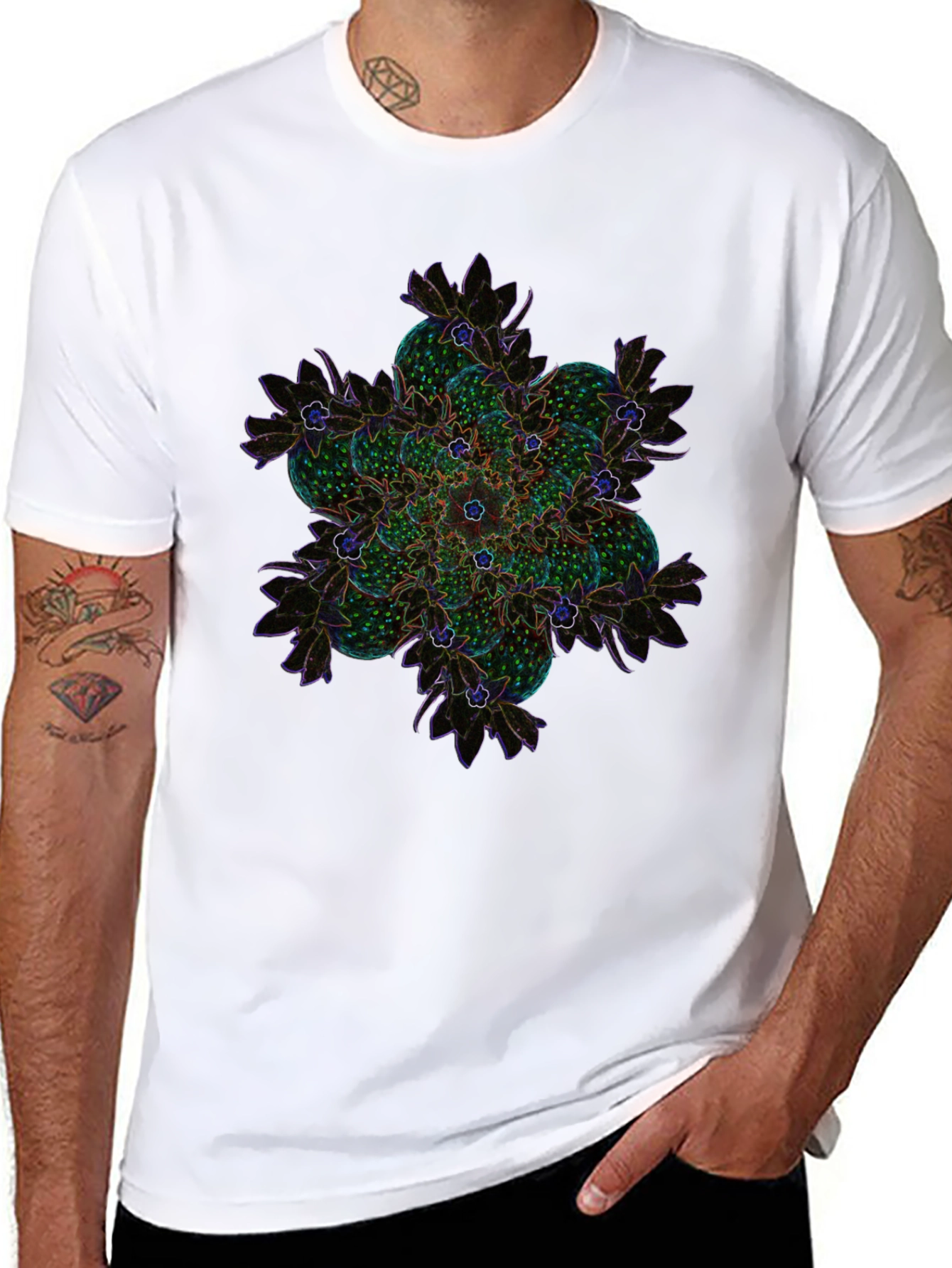 Abstract Floral Mandala Graphic Tee - Black