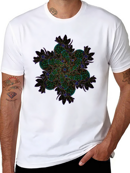 Abstract Floral Mandala Graphic Tee - Black