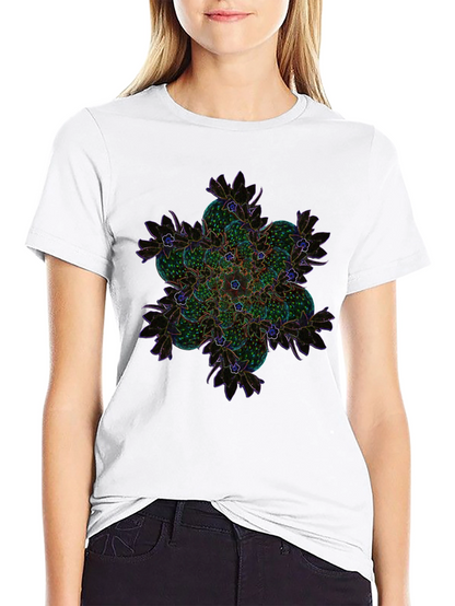 Abstract Floral Mandala Graphic Tee - Black