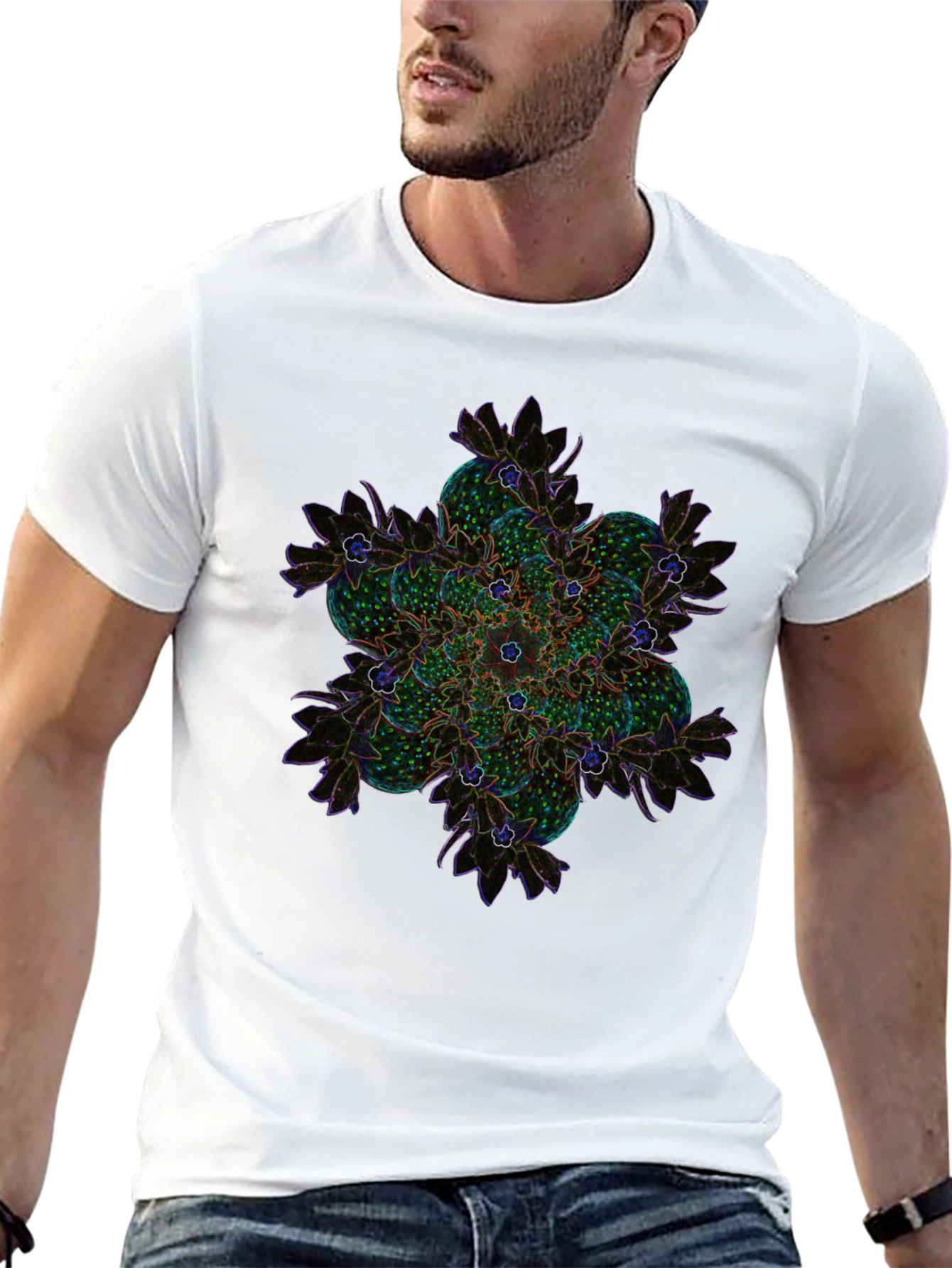 Abstract Floral Mandala Graphic Tee - Black