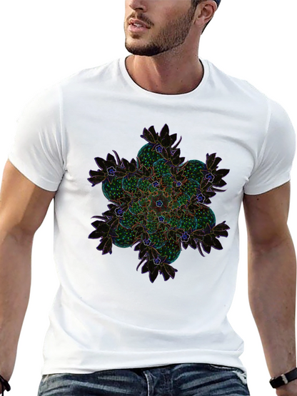 Abstract Floral Mandala Graphic Tee - Black