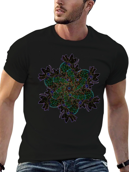 Abstract Floral Mandala Graphic Tee - Black