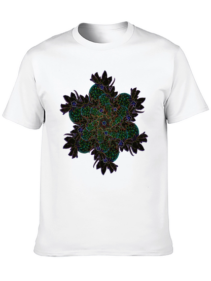 Abstract Floral Mandala Graphic Tee - Black