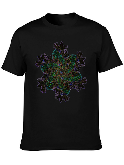 Abstract Floral Mandala Graphic Tee - Black