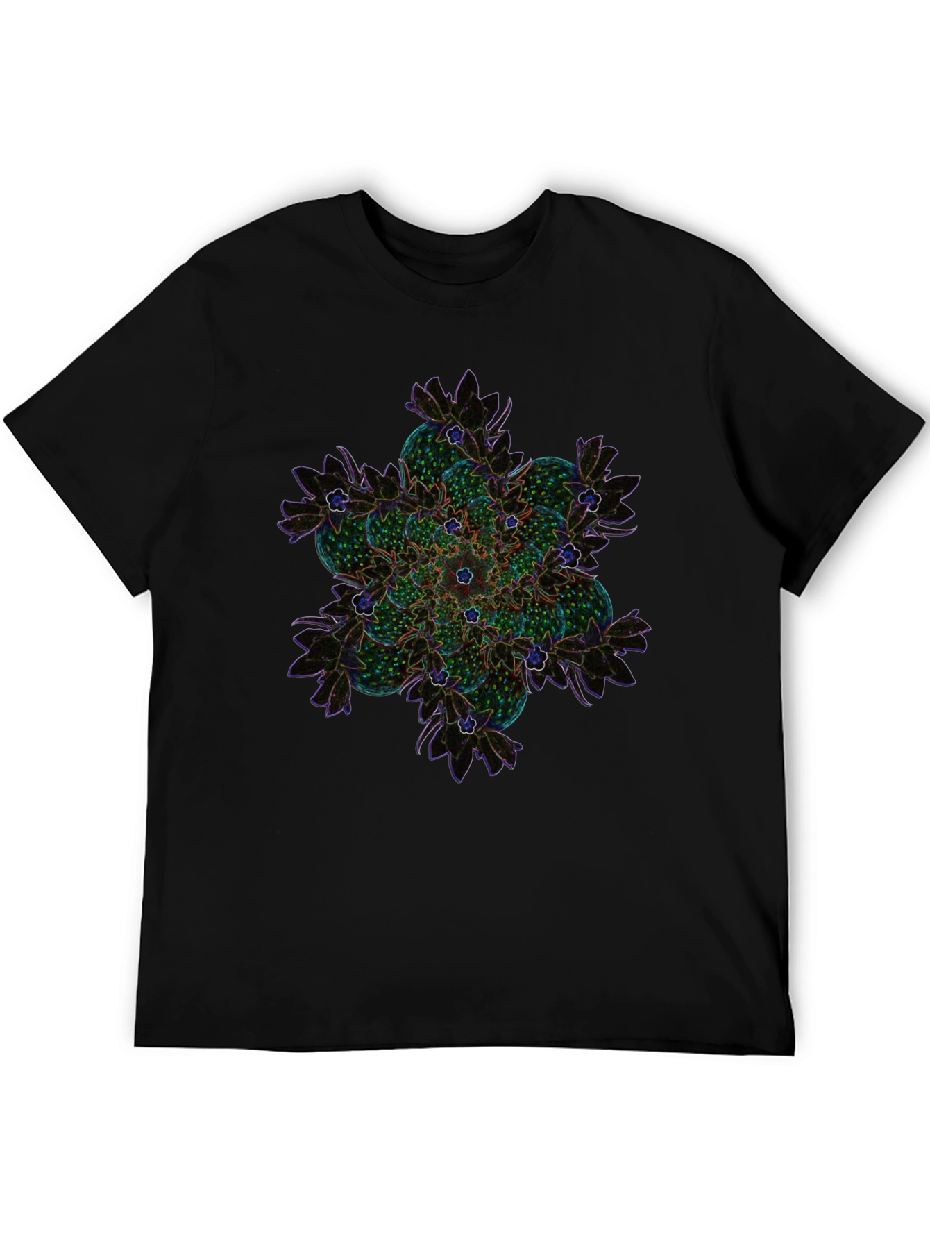 Abstract Floral Mandala Graphic Tee - Black