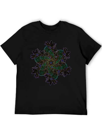 Abstract Floral Mandala Graphic Tee - Black