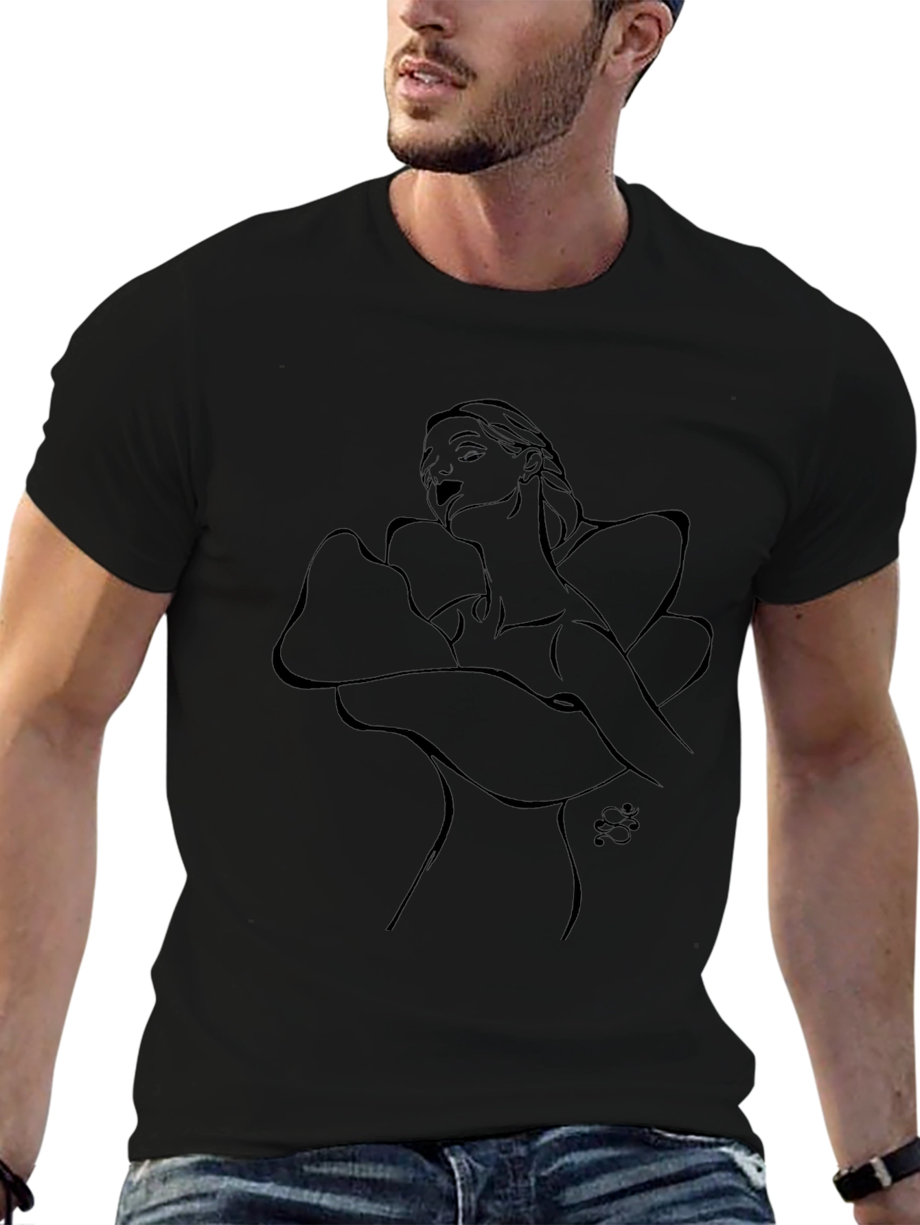 Elegant Black Line Art T-Shirt