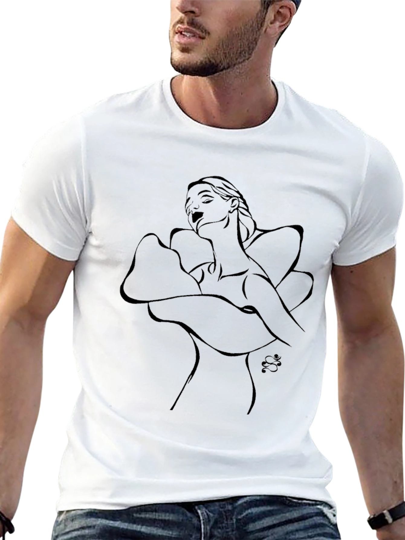 Elegant Black Line Art T-Shirt