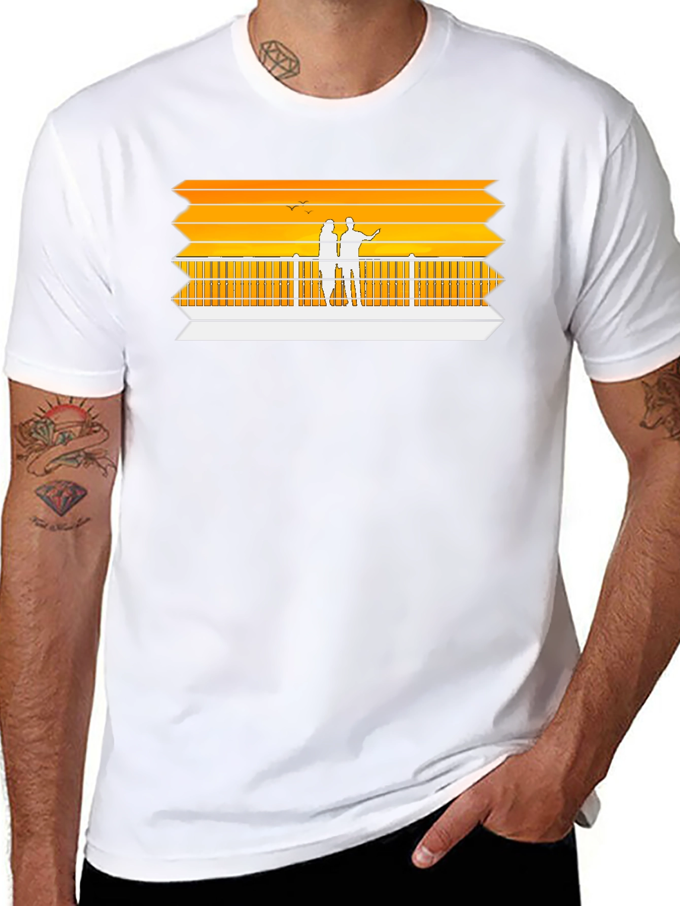 Sunset Pier Graphic Tee - Black Casual Shirt