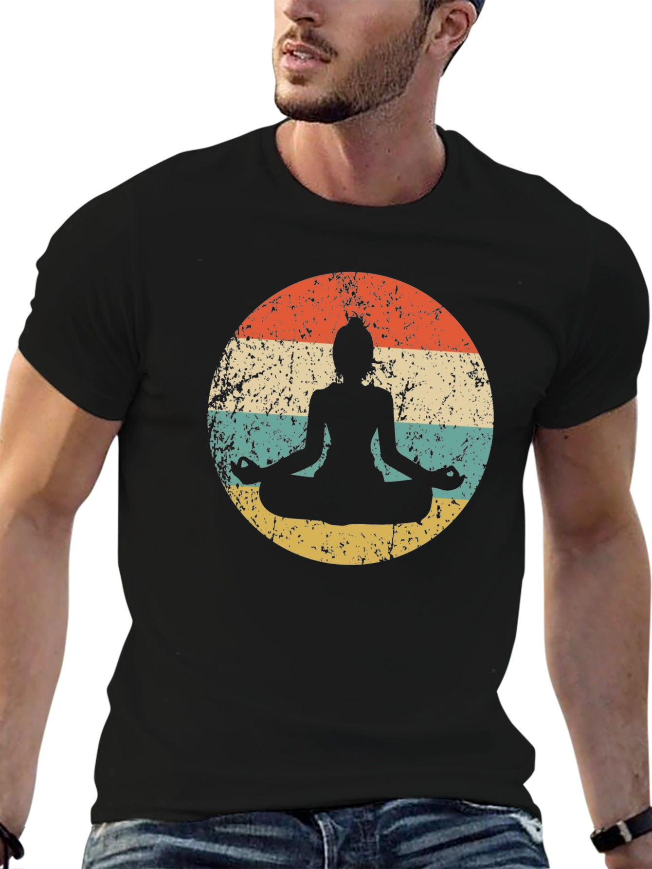 Retro Yoga Meditation T-Shirt - Distressed Design