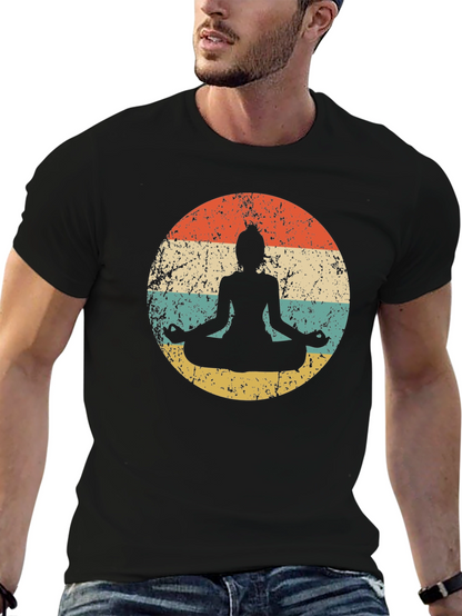 Retro Yoga Meditation T-Shirt - Distressed Design