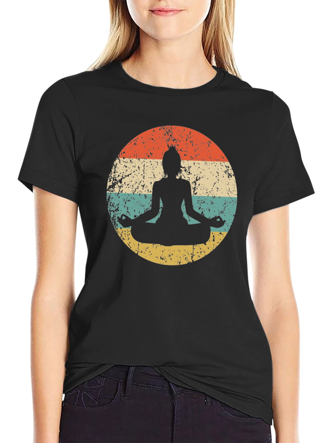 Retro Yoga Meditation T-Shirt - Distressed Design