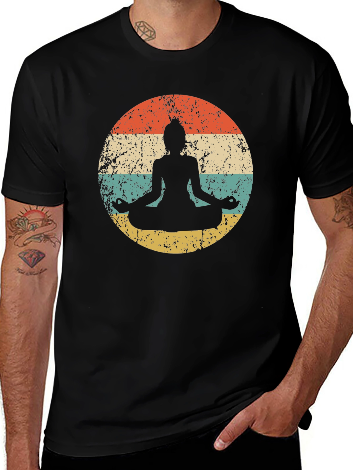 Retro Yoga Meditation T-Shirt - Distressed Design