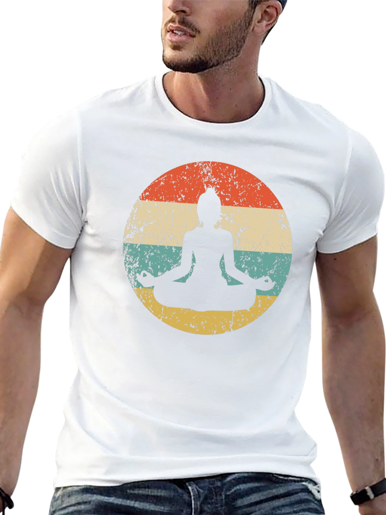 Retro Yoga Meditation T-Shirt - Distressed Design
