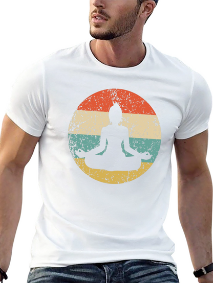 Retro Yoga Meditation T-Shirt - Distressed Design