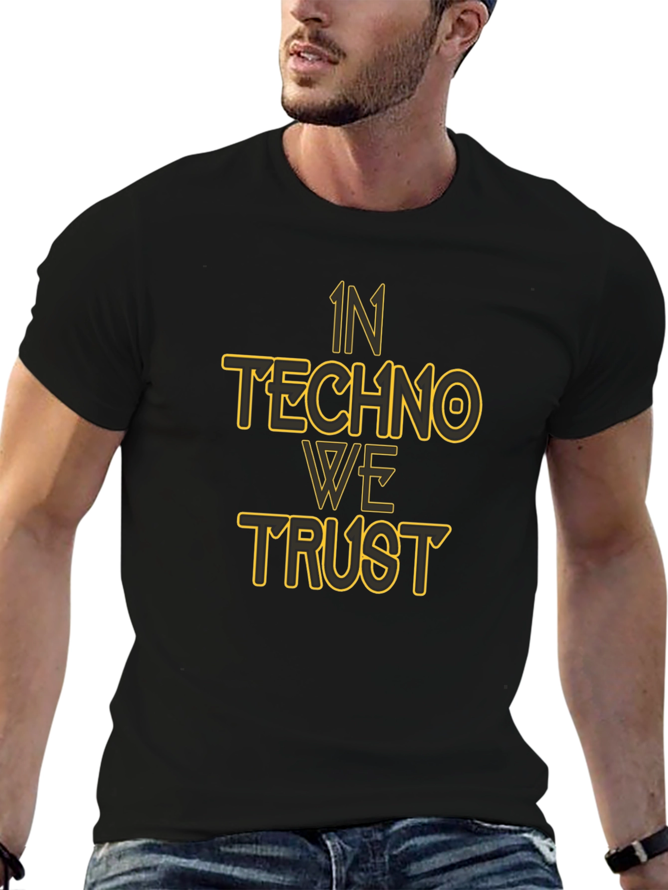 In Techno We Trust Black Graphic T-Shirt