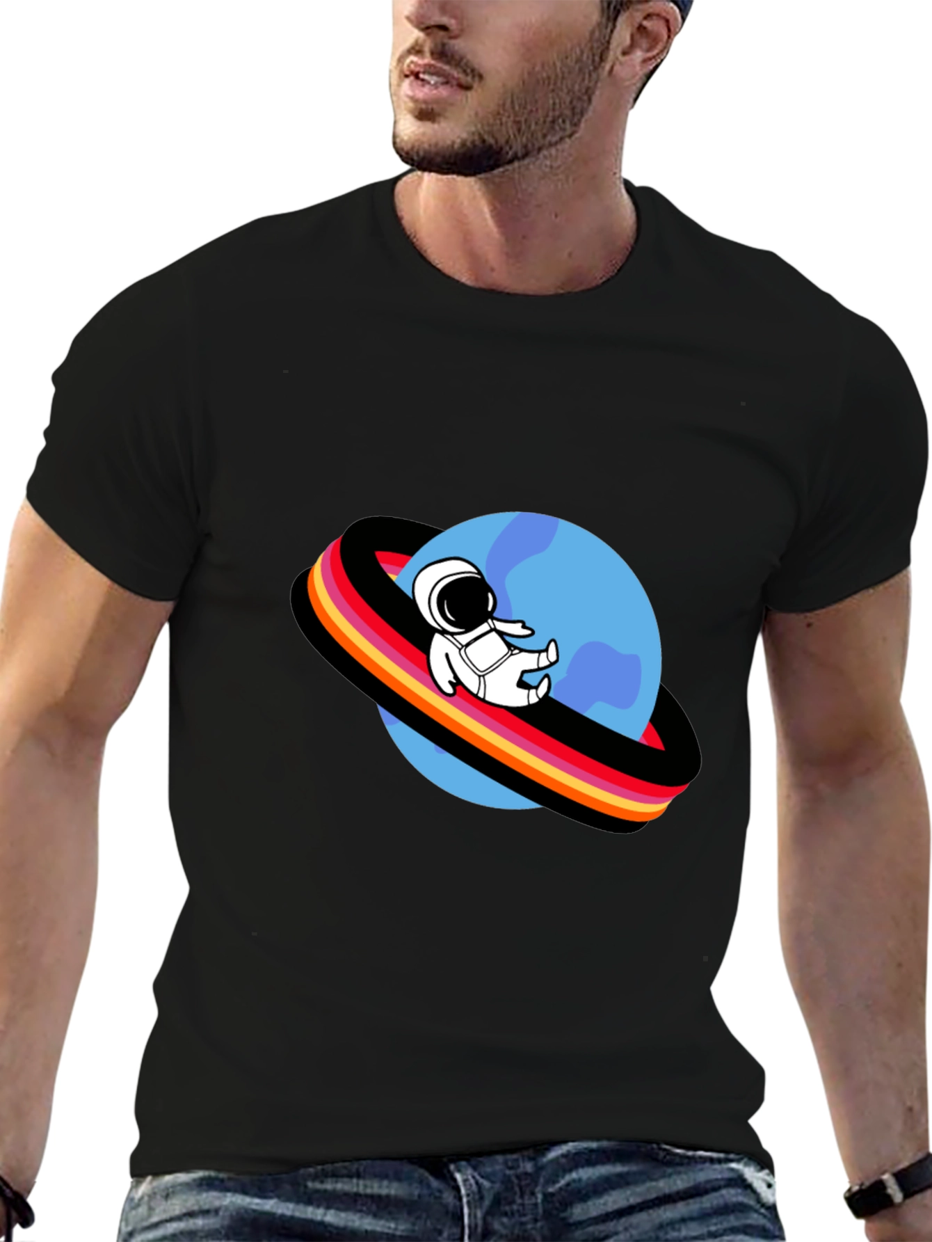 Astronaut Planet Graphic Tee - Black T-Shirt