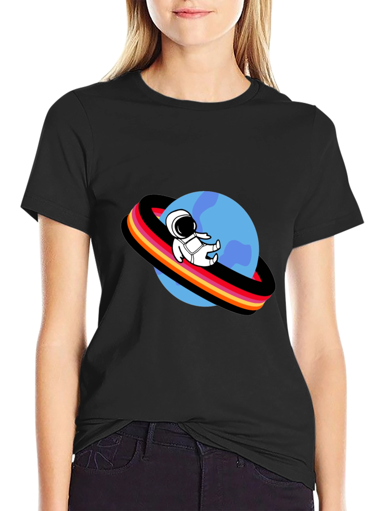 Astronaut Planet Graphic Tee - Black T-Shirt