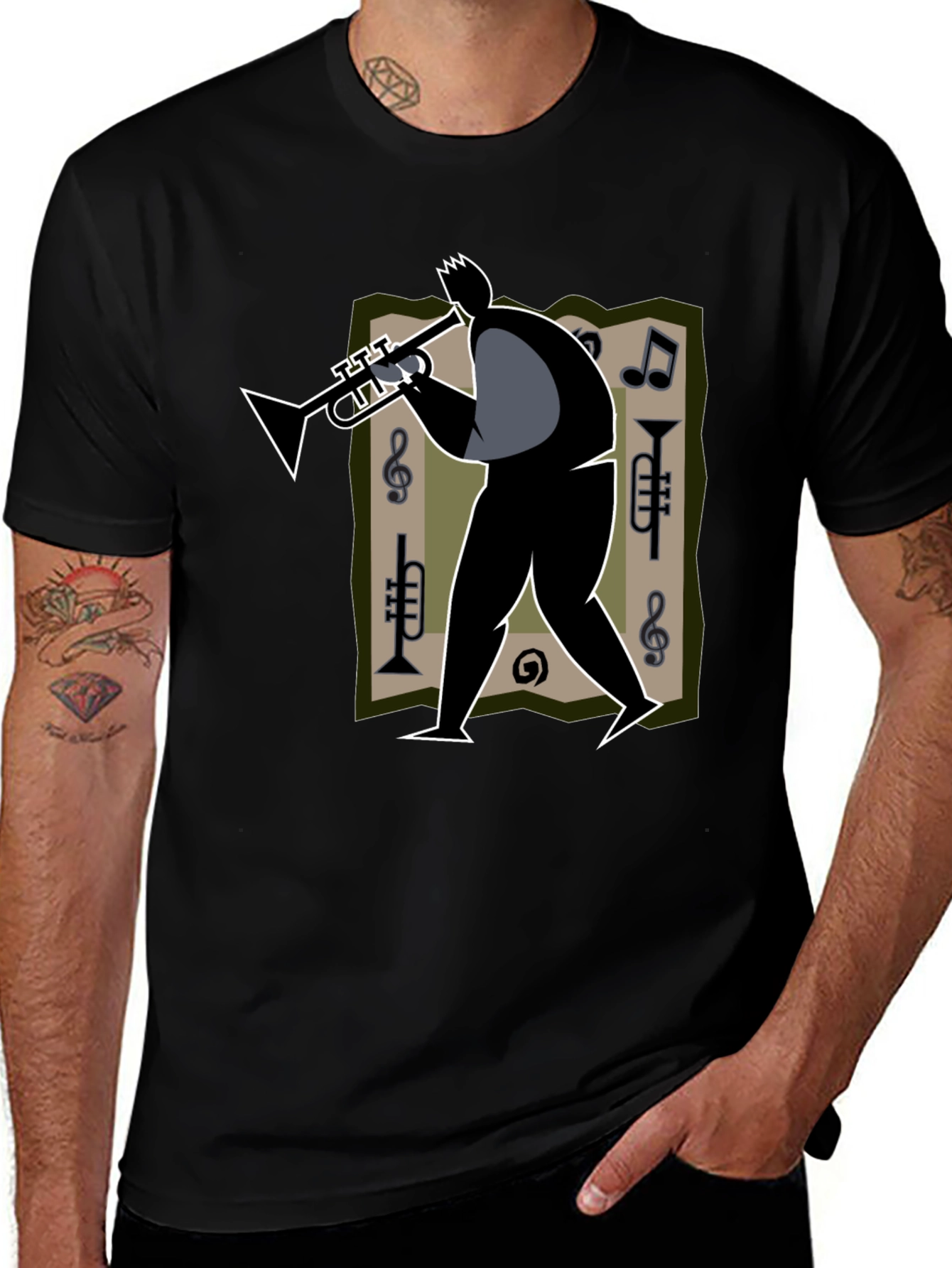 Jazz Musician Graphic Tee - Black Cotton T-Shirt