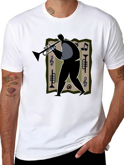 Jazz Musician Graphic Tee - Black Cotton T-Shirt