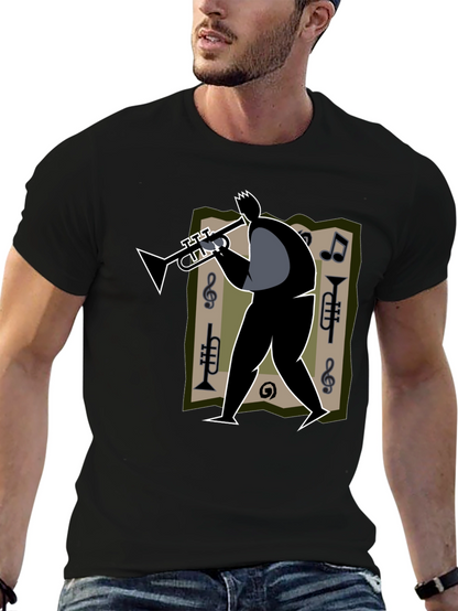 Jazz Musician Graphic Tee - Black Cotton T-Shirt