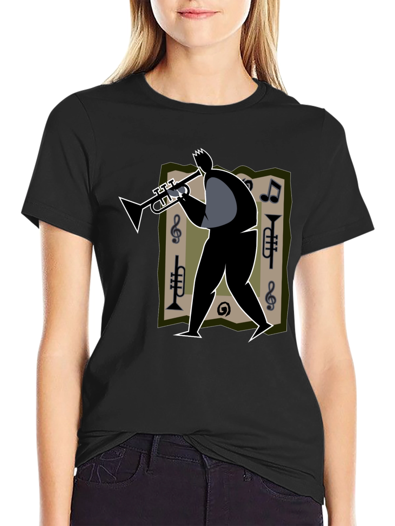 Jazz Musician Graphic Tee - Black Cotton T-Shirt