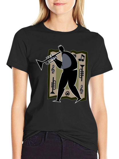 Jazz Musician Graphic Tee - Black Cotton T-Shirt