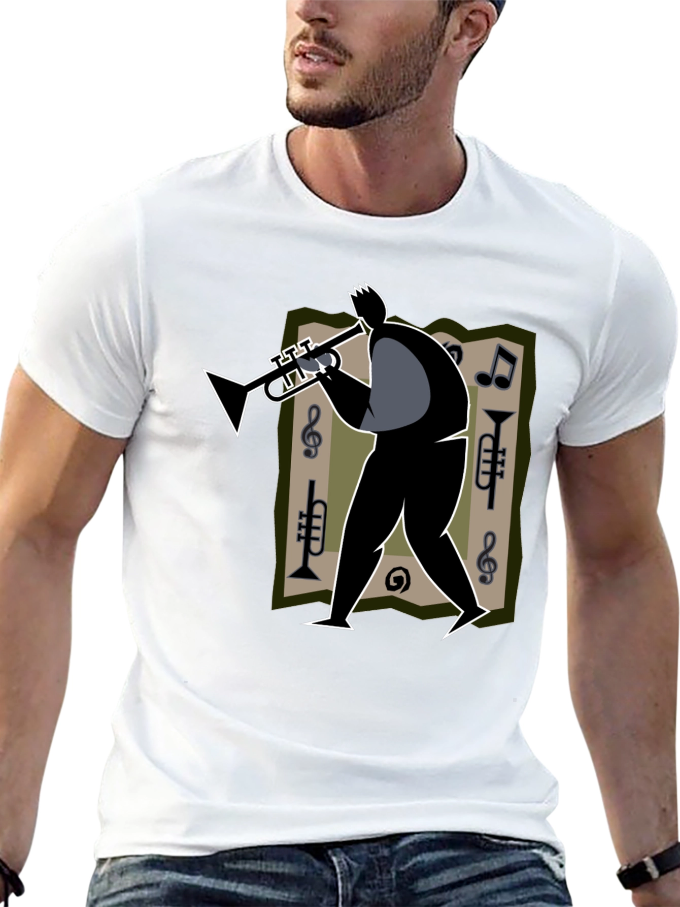 Jazz Musician Graphic Tee - Black Cotton T-Shirt