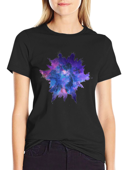 Galaxy Splash Graphic Tee - Black Cotton Casual Shirt