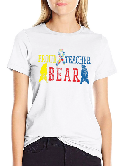 Proud Teacher Bear Autism Awareness T-Shirt