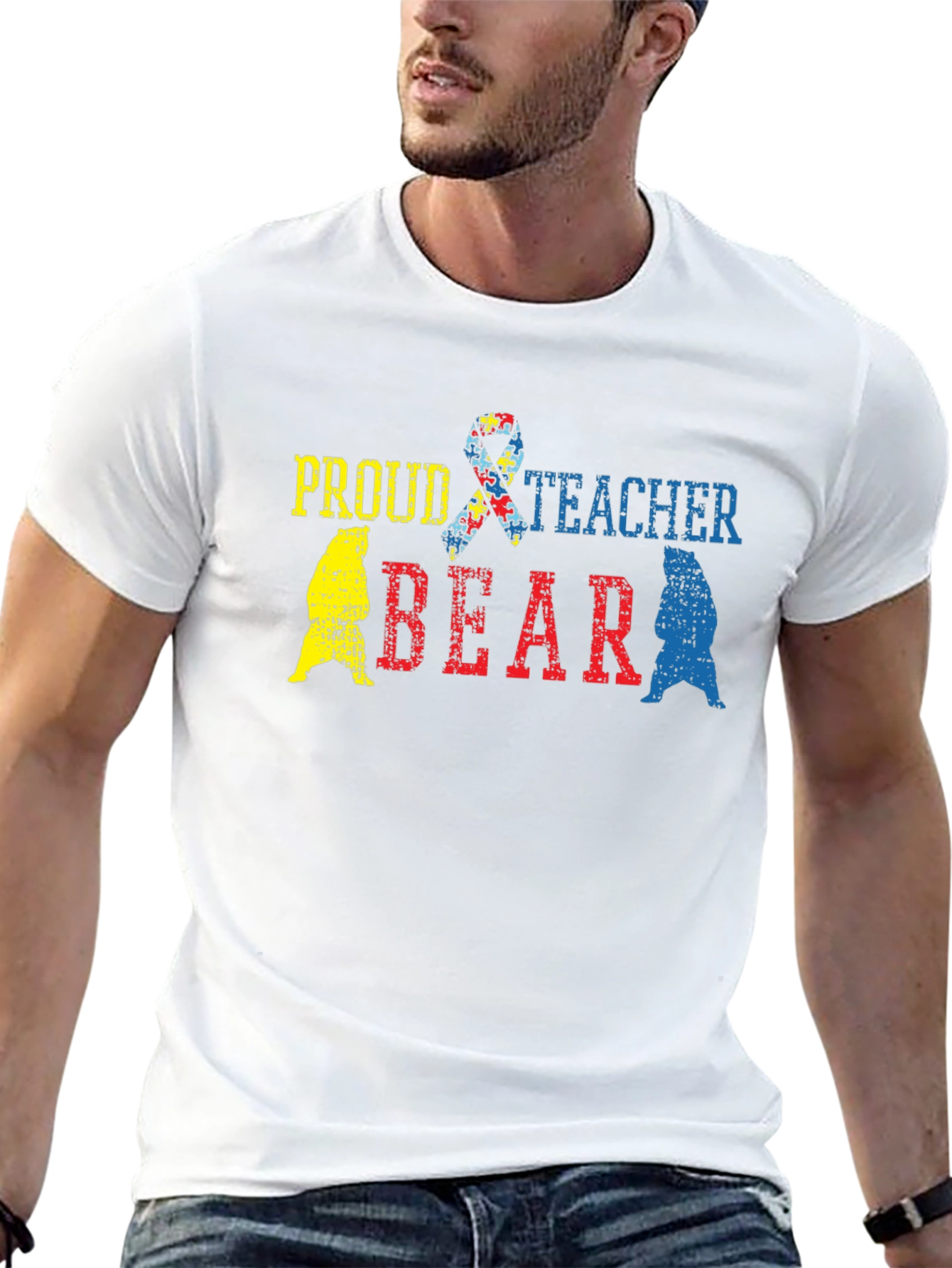 Proud Teacher Bear Autism Awareness T-Shirt