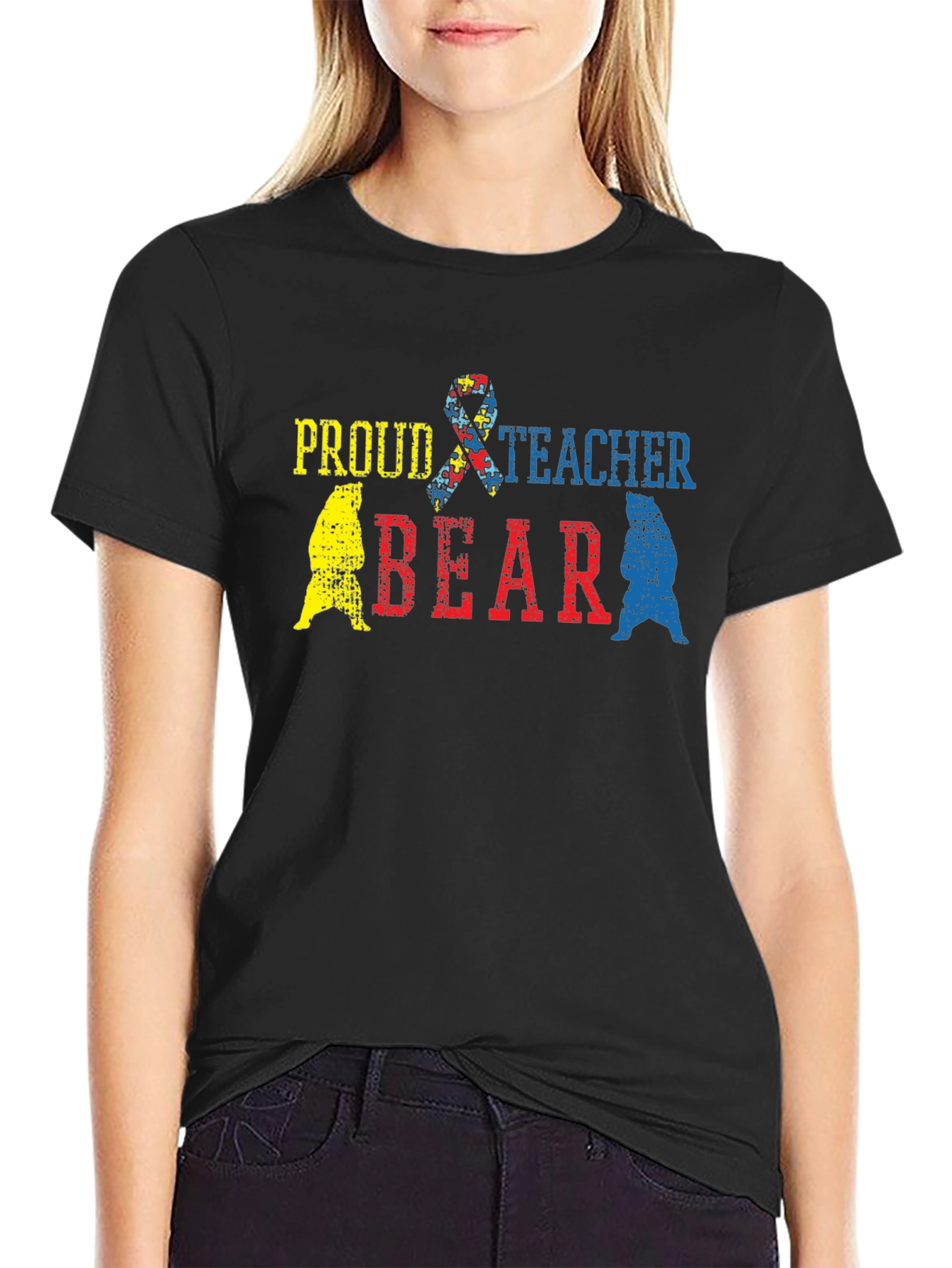 Proud Teacher Bear Autism Awareness T-Shirt