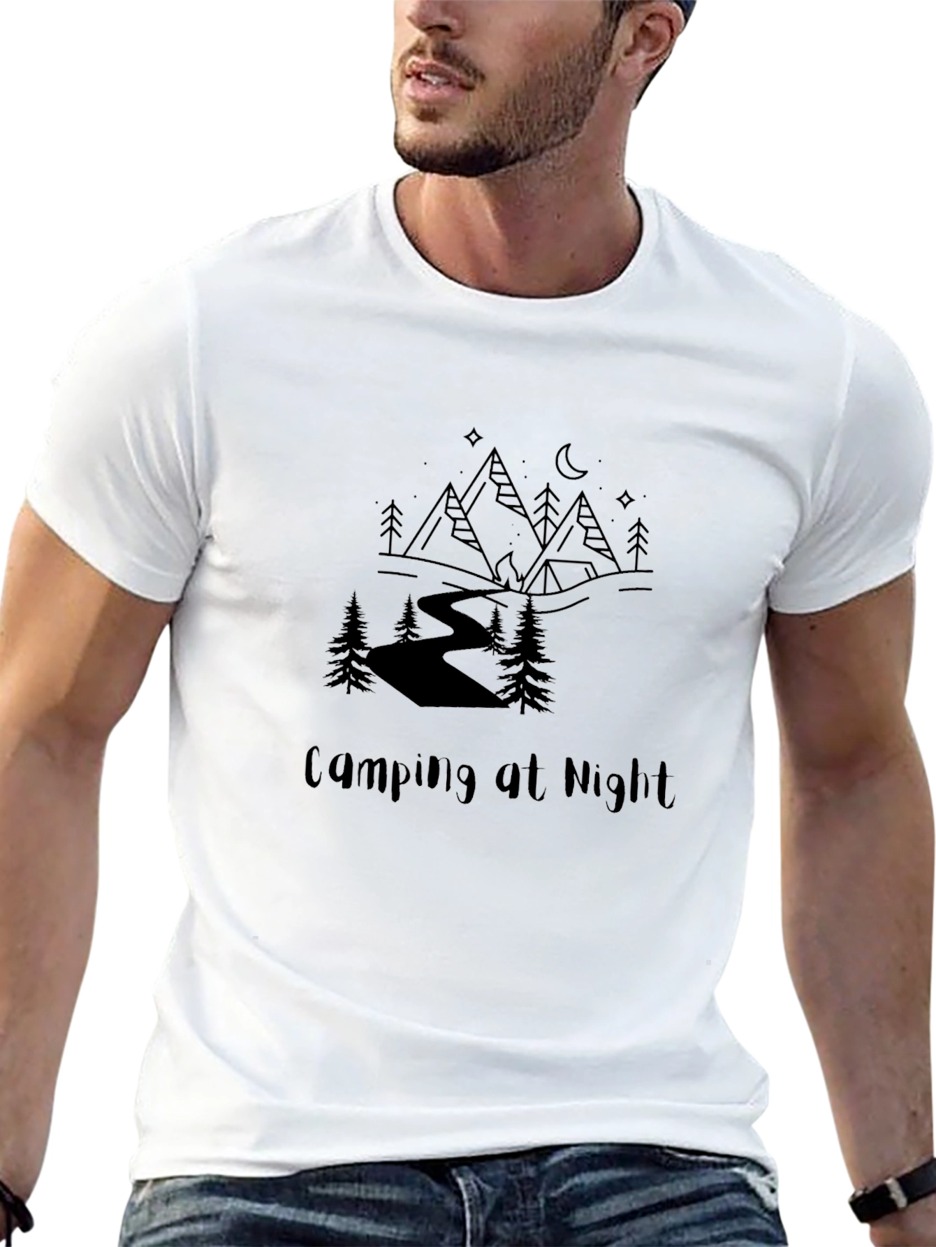 Camping at Night Graphic Tee - Black