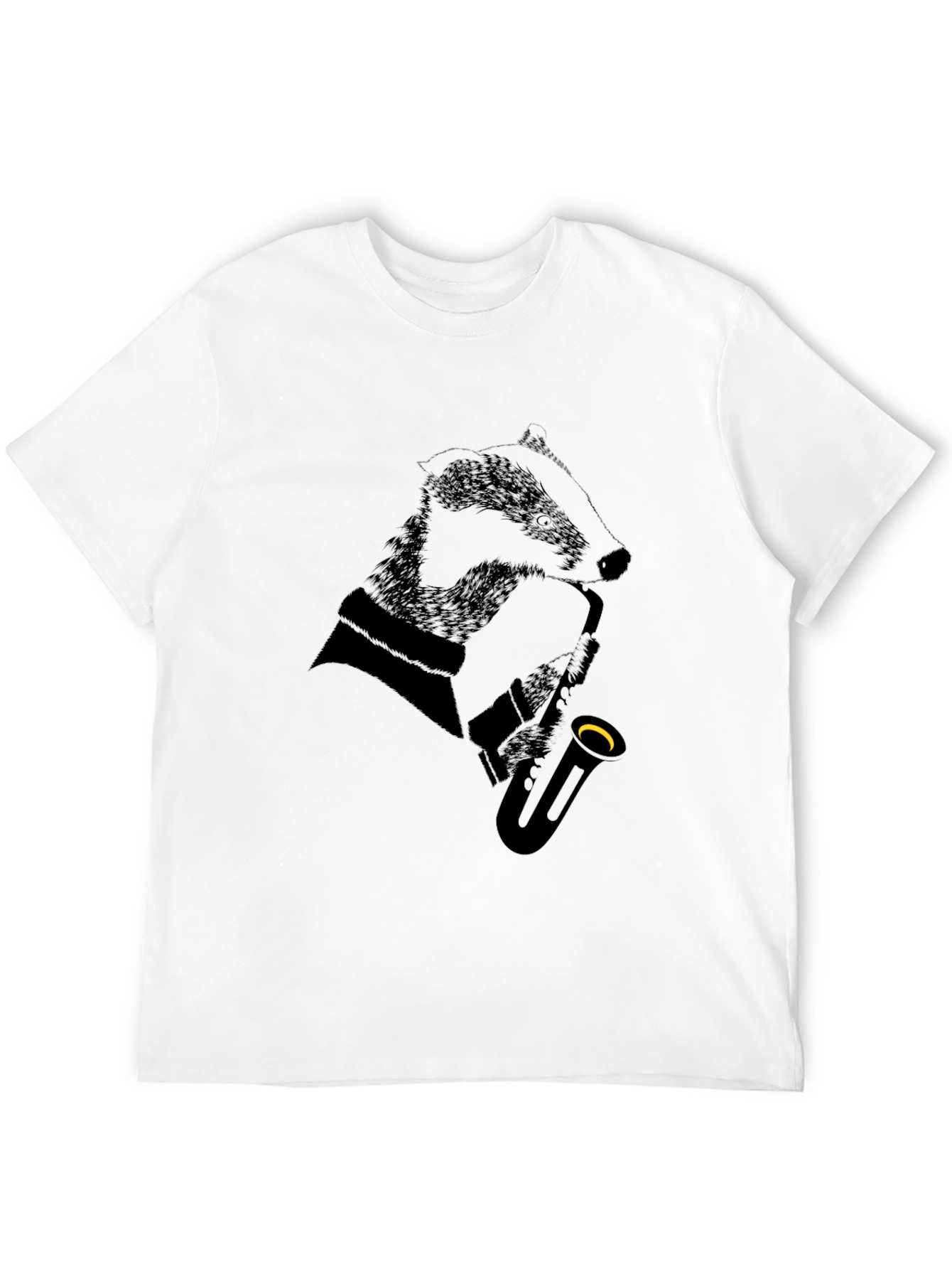 Jazz Badger Black T-Shirt - Cool Animal Saxophone Design