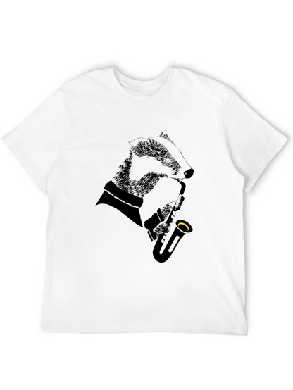 Jazz Badger Black T-Shirt - Cool Animal Saxophone Design