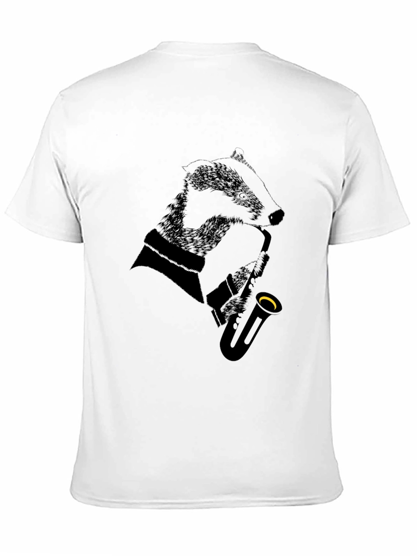Jazz Badger Black T-Shirt - Cool Animal Saxophone Design