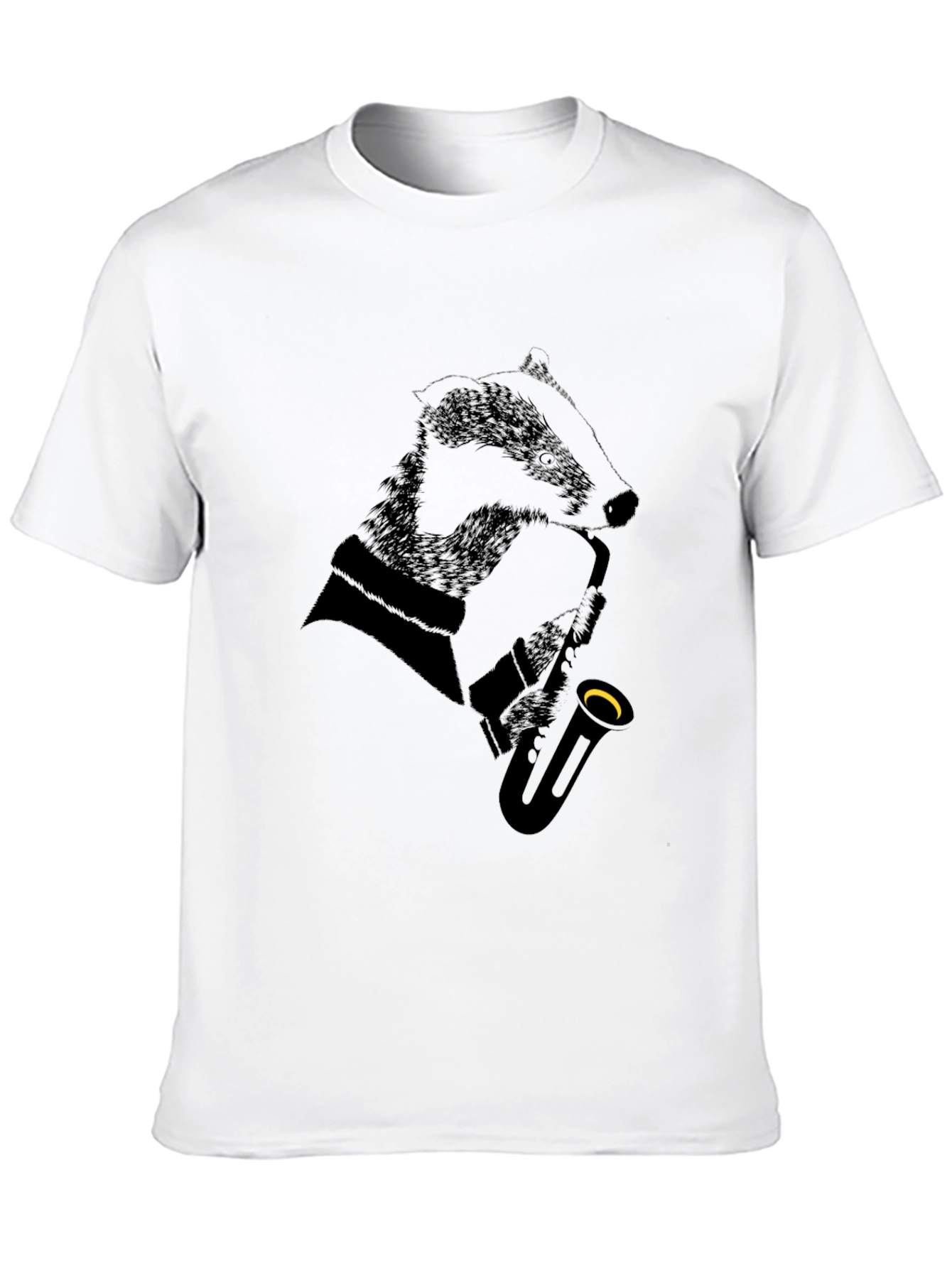 Jazz Badger Black T-Shirt - Cool Animal Saxophone Design