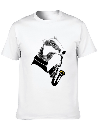 Jazz Badger Black T-Shirt - Cool Animal Saxophone Design
